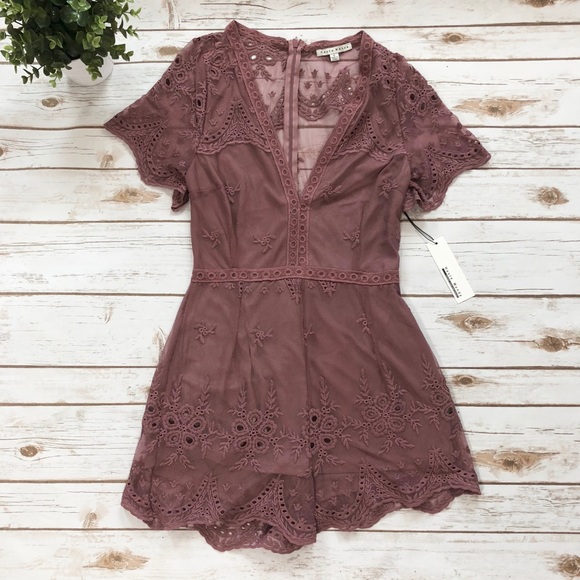Haute Monde Pants - LAST ONE Haute Monde Mauve Lace v neck romper